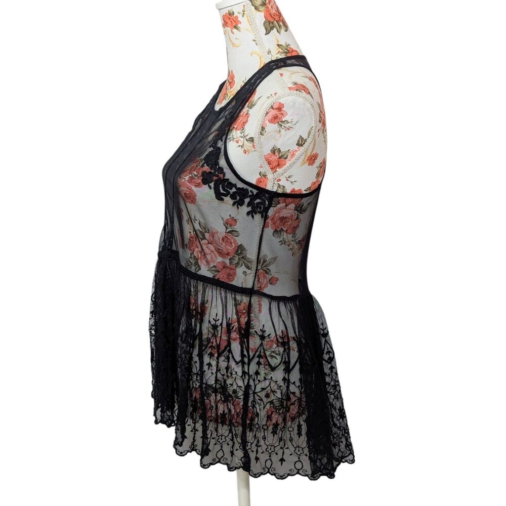 Hollister Size XS Sheer Black Sleeveless Embroidered Witchy Top Goth Whimsigoth - Picture 4 of 7